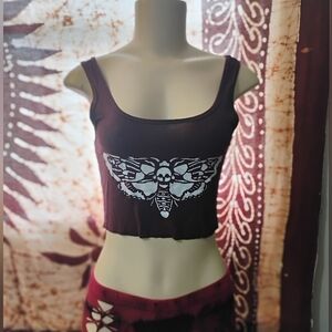 Maroon Crop Top with Hand Painted Moth Design